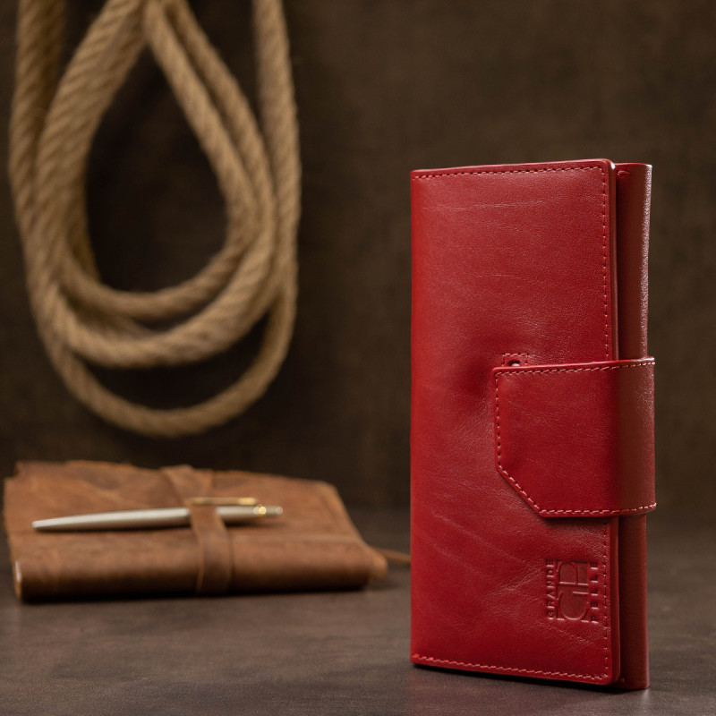 Шикарний жіночий гаманець в три складання GRANDE PELLE Червоний