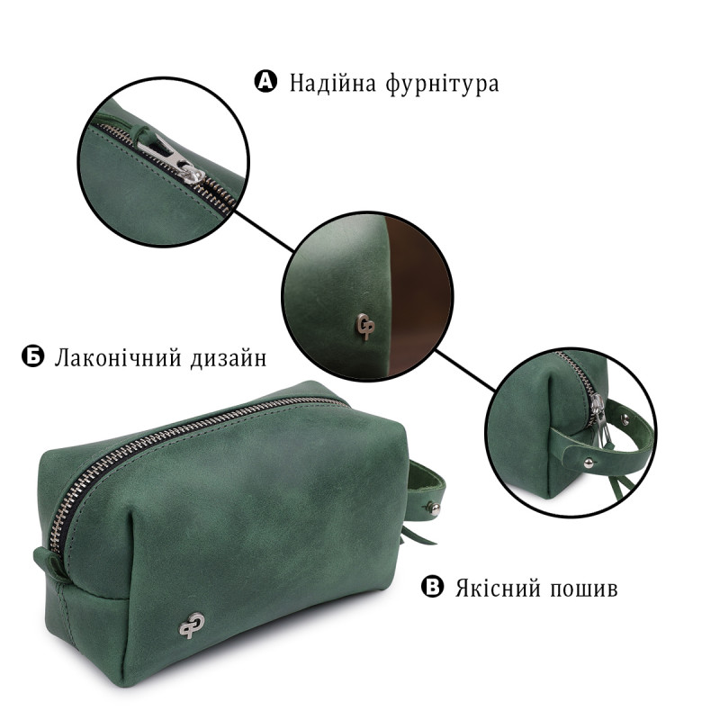 Кожаная косметичка унисекс GRANDE PELLE Зеленый