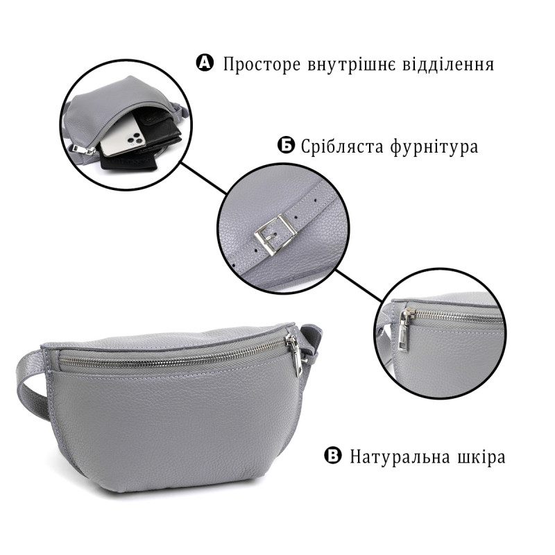 Оригінальна жіноча бананка із натуральної шкіри Shvigel Сірий
