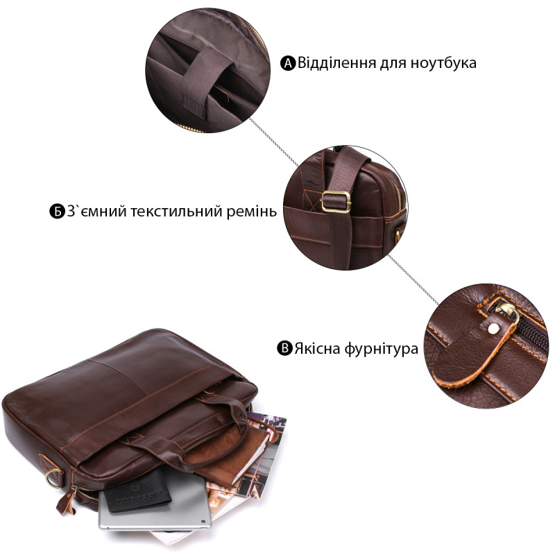 Стильна сумка для ноутбука Vintage Коричневий