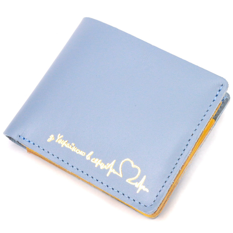 Оригінальне шкіряне портмоне у два додавання комбі двох кольорів Серце GRANDE PELLE Жовто-блакитне