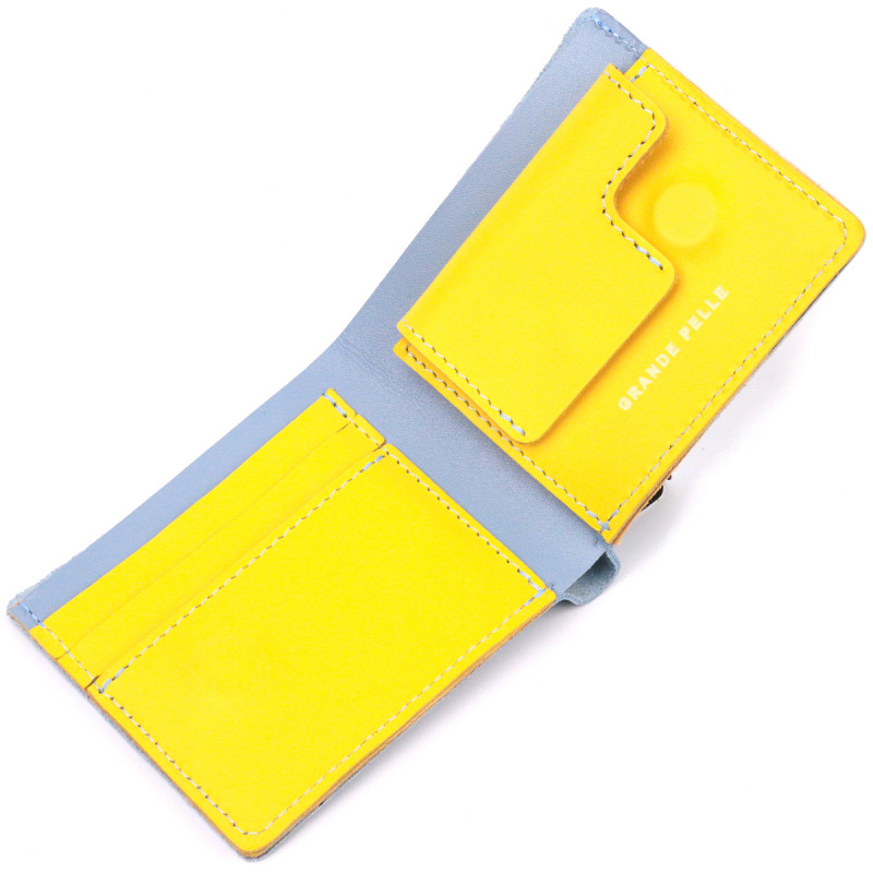 Оригінальне шкіряне портмоне у два додавання комбі двох кольорів Серце GRANDE PELLE Жовто-блакитне