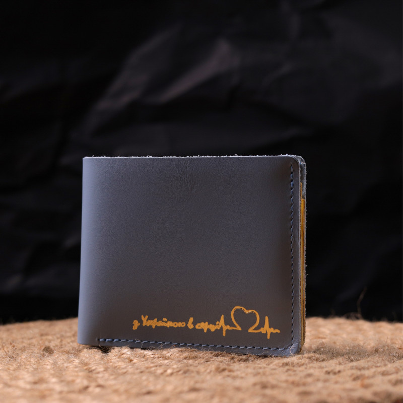 Оригінальне шкіряне портмоне у два додавання комбі двох кольорів Серце GRANDE PELLE Жовто-блакитне