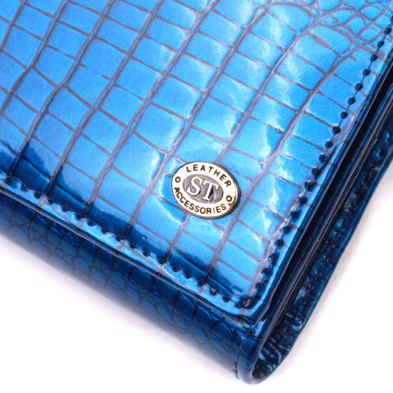 Стильный женский кошелек из лакированной кожи с визитницей ST Leather Синий