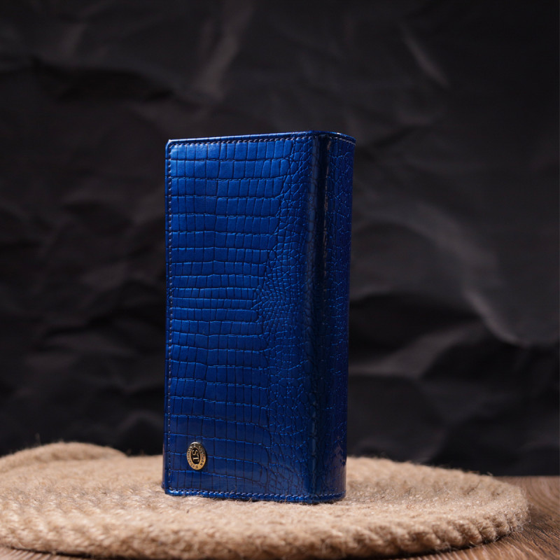 Стильный женский кошелек из лакированной кожи с визитницей ST Leather Синий