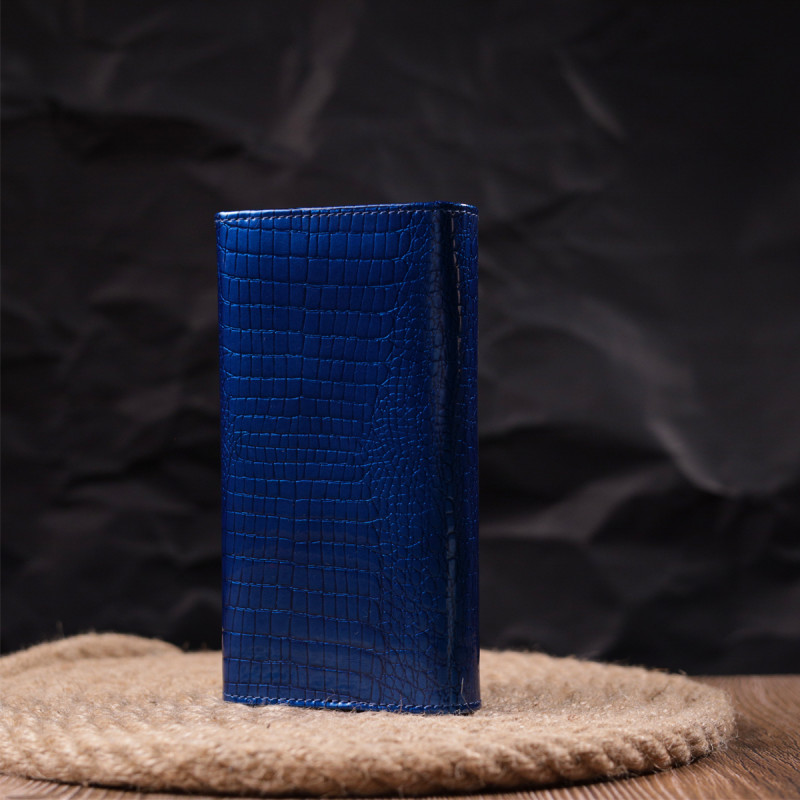 Стильный женский кошелек из лакированной кожи с визитницей ST Leather Синий
