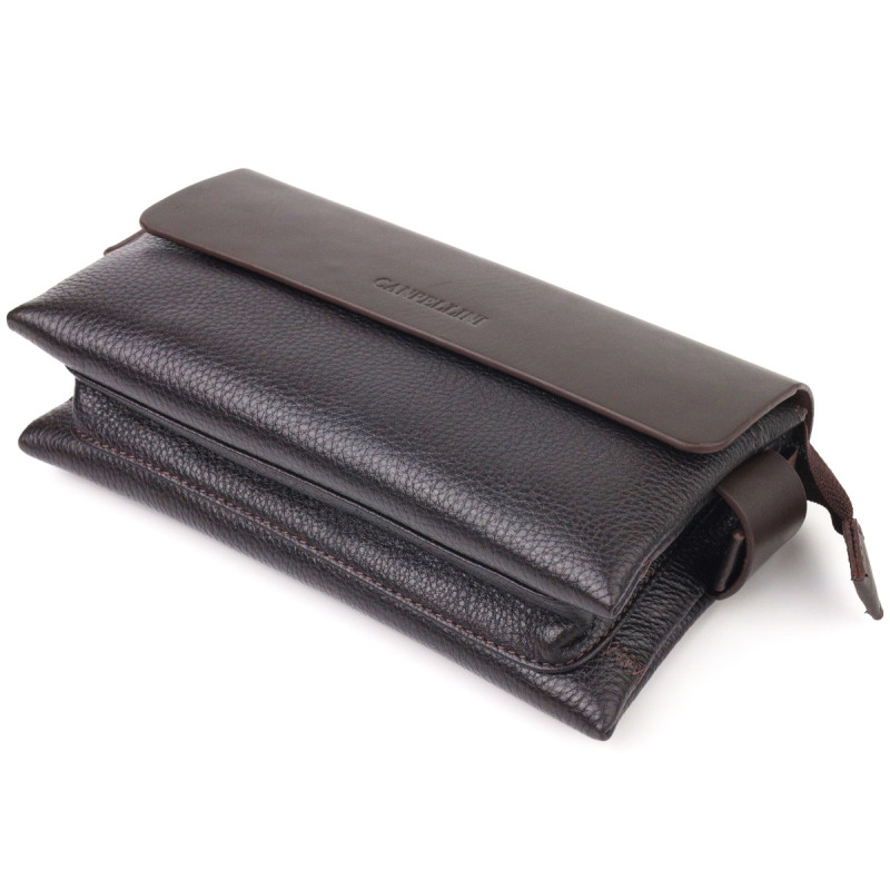 Стильний чоловічий клатч із натуральної комбінованої шкіри CANPELLINI Коричневий