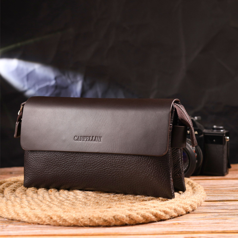 Стильний чоловічий клатч із натуральної комбінованої шкіри CANPELLINI Коричневий