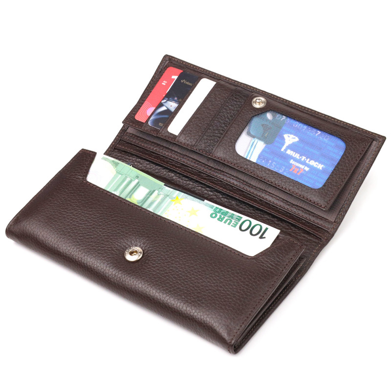 Функціональне жіноче портмоне з монетницею з натуральної шкіри CANPELLINI Коричневе