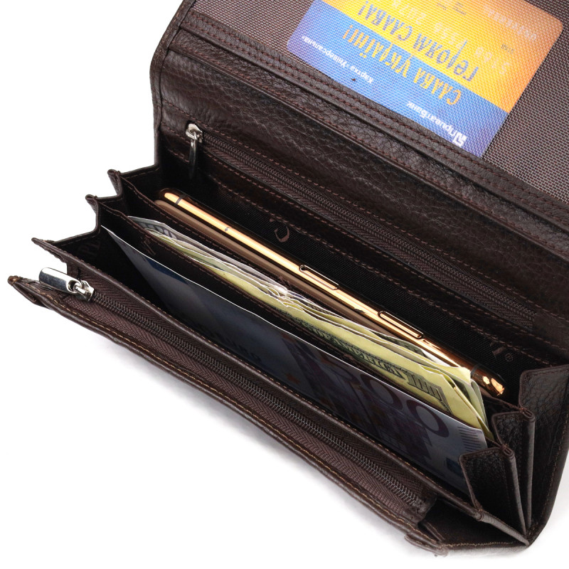 Функціональне жіноче портмоне з монетницею з натуральної шкіри CANPELLINI Коричневе