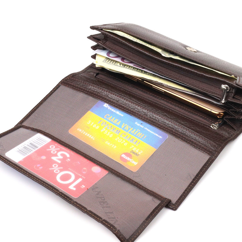 Функціональне жіноче портмоне з монетницею з натуральної шкіри CANPELLINI Коричневе