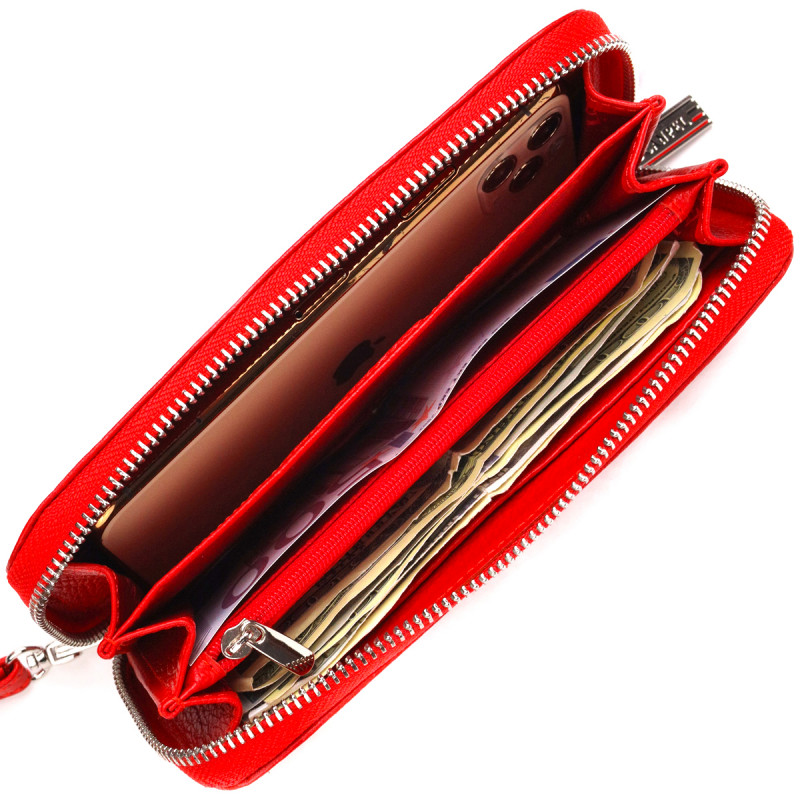 Яскравий гаманець для жінок з натуральної зернистої шкіри CANPELLINI Червоний