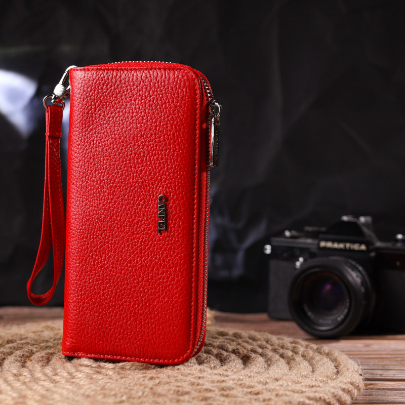 Яскравий гаманець для жінок з натуральної зернистої шкіри CANPELLINI Червоний