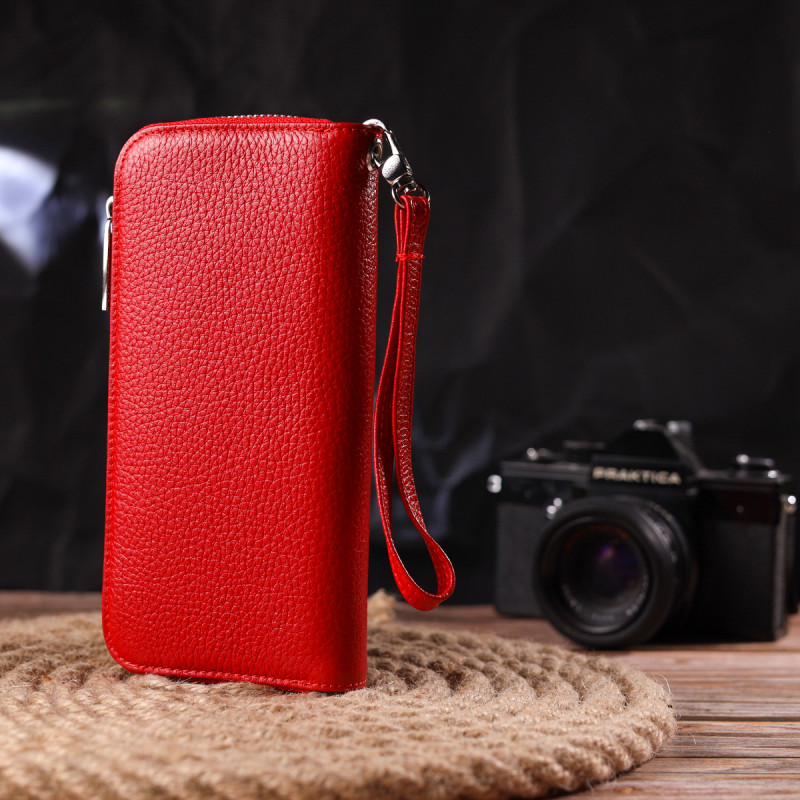 Яскравий гаманець для жінок з натуральної зернистої шкіри CANPELLINI Червоний