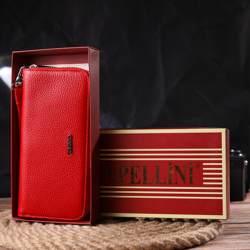 Яскравий гаманець для жінок з натуральної зернистої шкіри CANPELLINI Червоний