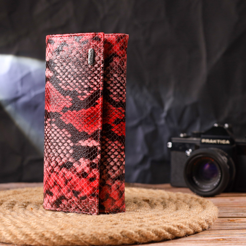 Яркий женский кошелек из натуральной фактурной кожи с тиснением под змею CANPELLINI Разноцветный