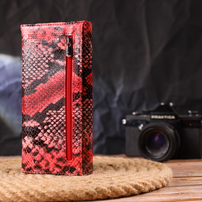 Яркий женский кошелек из натуральной фактурной кожи с тиснением под змею CANPELLINI Разноцветный