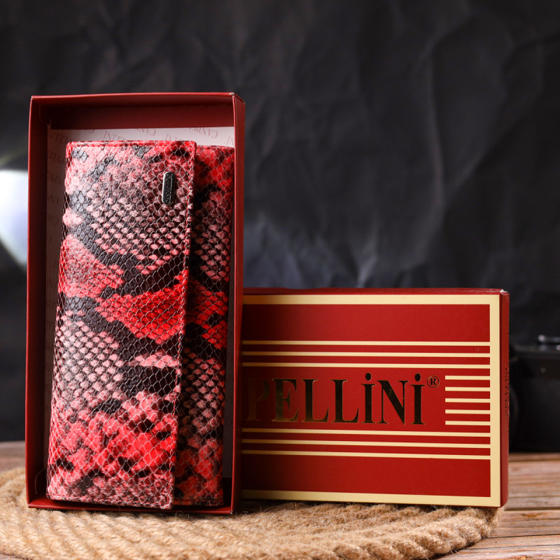 Яркий женский кошелек из натуральной фактурной кожи с тиснением под змею CANPELLINI Разноцветный