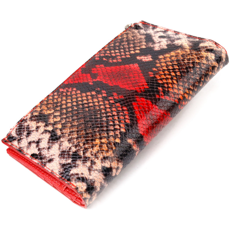 Функциональный женский кошелек из натуральной кожи с тиснением под змею CANPELLINI Разноцветный