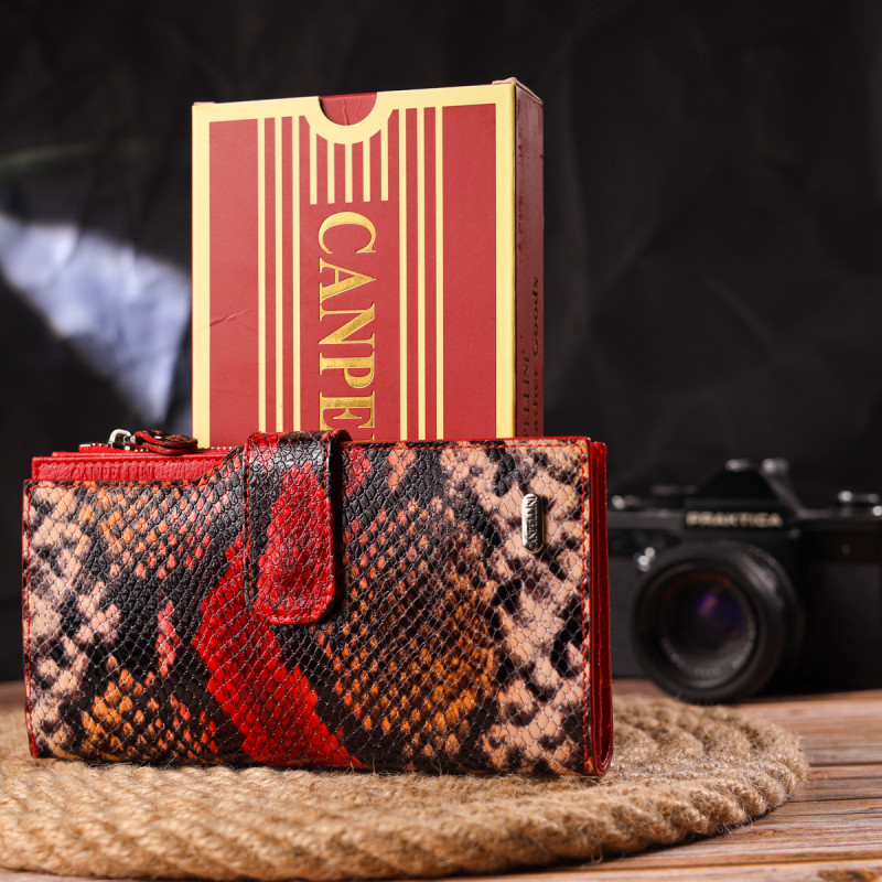 Функциональный женский кошелек из натуральной кожи с тиснением под змею CANPELLINI Разноцветный