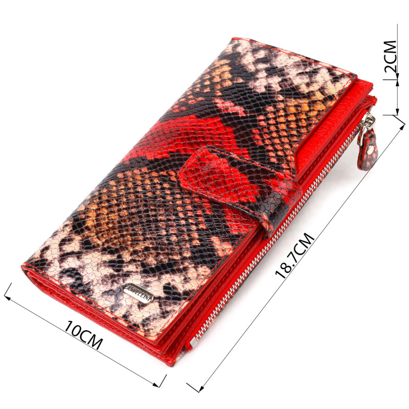 Функциональный женский кошелек из натуральной кожи с тиснением под змею CANPELLINI Разноцветный