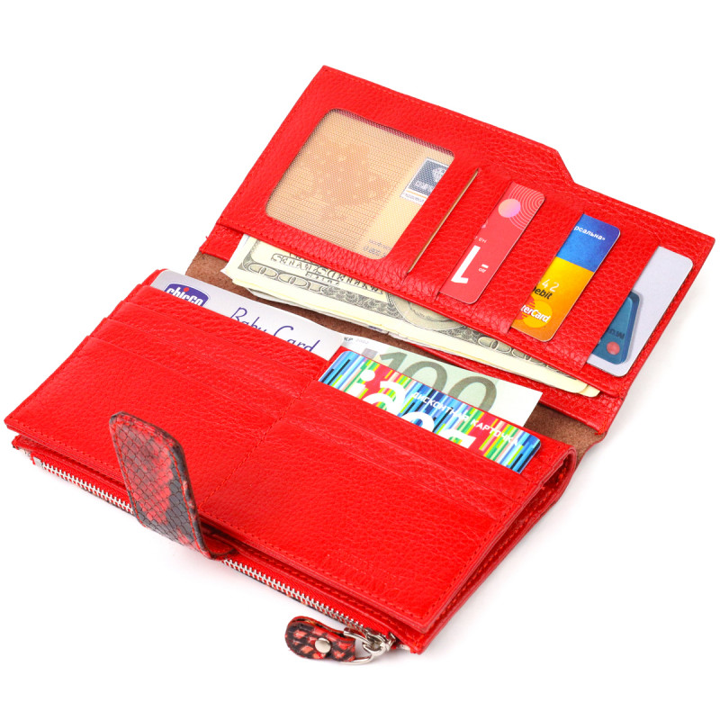 Функциональный женский кошелек из натуральной кожи с тиснением под змею CANPELLINI Разноцветный