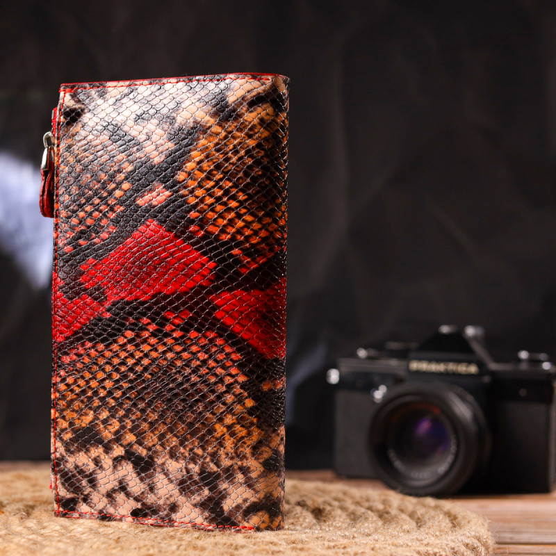 Функциональный женский кошелек из натуральной кожи с тиснением под змею CANPELLINI Разноцветный