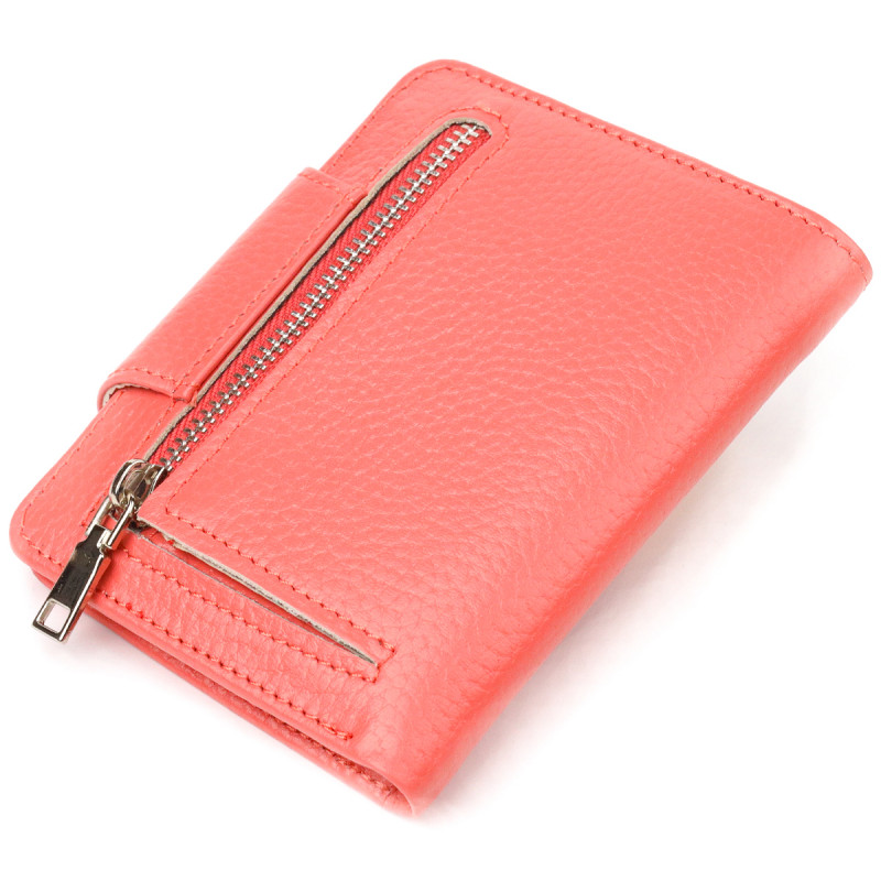 Стильный компактный женский кошелек из натуральной кожи CANPELLINI Коралловый