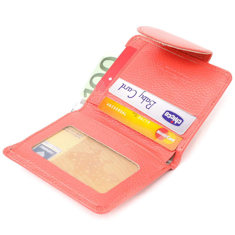 Стильный компактный женский кошелек из натуральной кожи CANPELLINI Коралловый