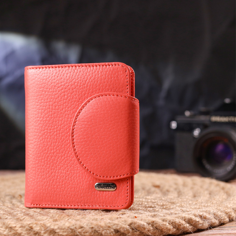 Стильный компактный женский кошелек из натуральной кожи CANPELLINI Коралловый