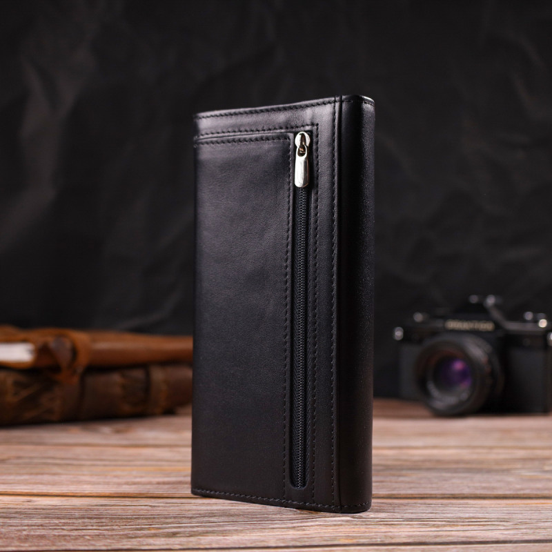 Шикарний жіночий гаманець із зручним функціоналом шкіряний CANPELLINI Чорний