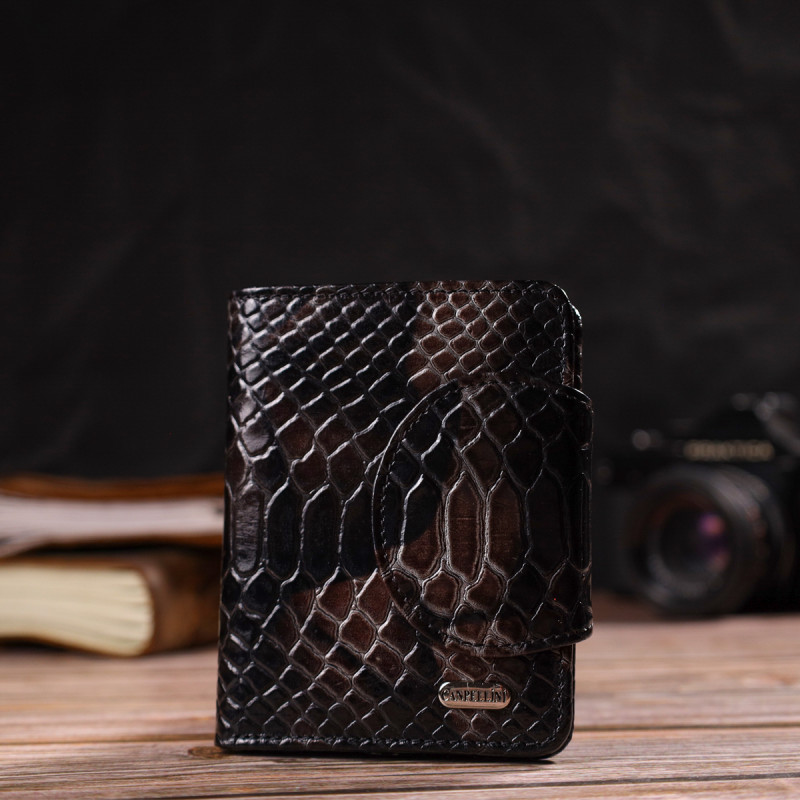 Фактурне жіноче портмоне середнього розміру з натуральної шкіри з тисненням під змію CANPELLINI Різнокольорове