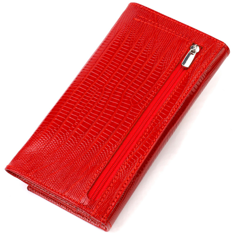 Яскравий гаманець для жінок із натуральної фактурної шкіри CANPELLINI Червоний