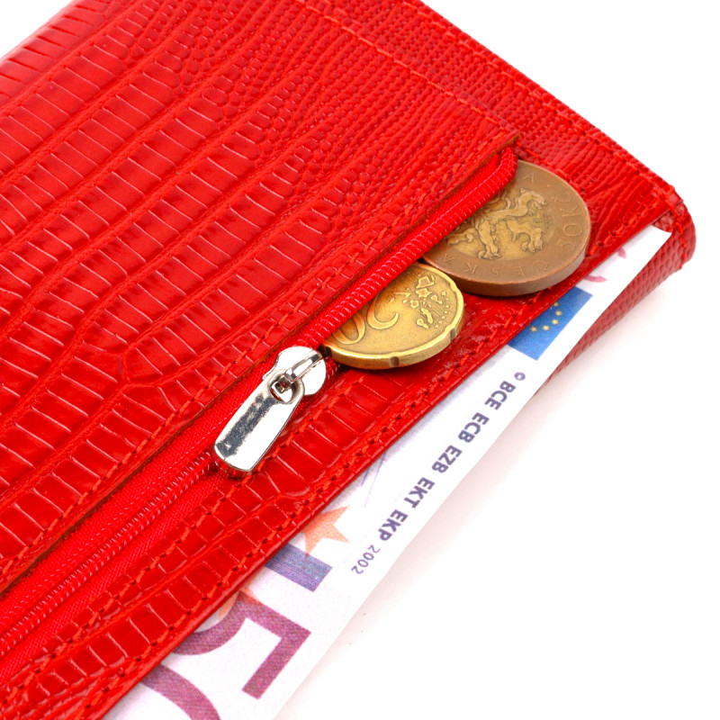 Яскравий гаманець для жінок із натуральної фактурної шкіри CANPELLINI Червоний