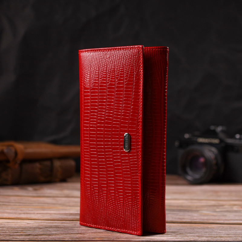 Яскравий гаманець для жінок із натуральної фактурної шкіри CANPELLINI Червоний