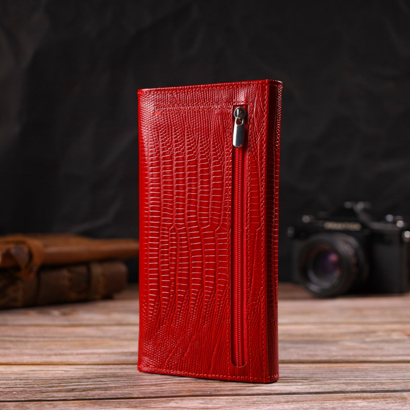 Яскравий гаманець для жінок із натуральної фактурної шкіри CANPELLINI Червоний