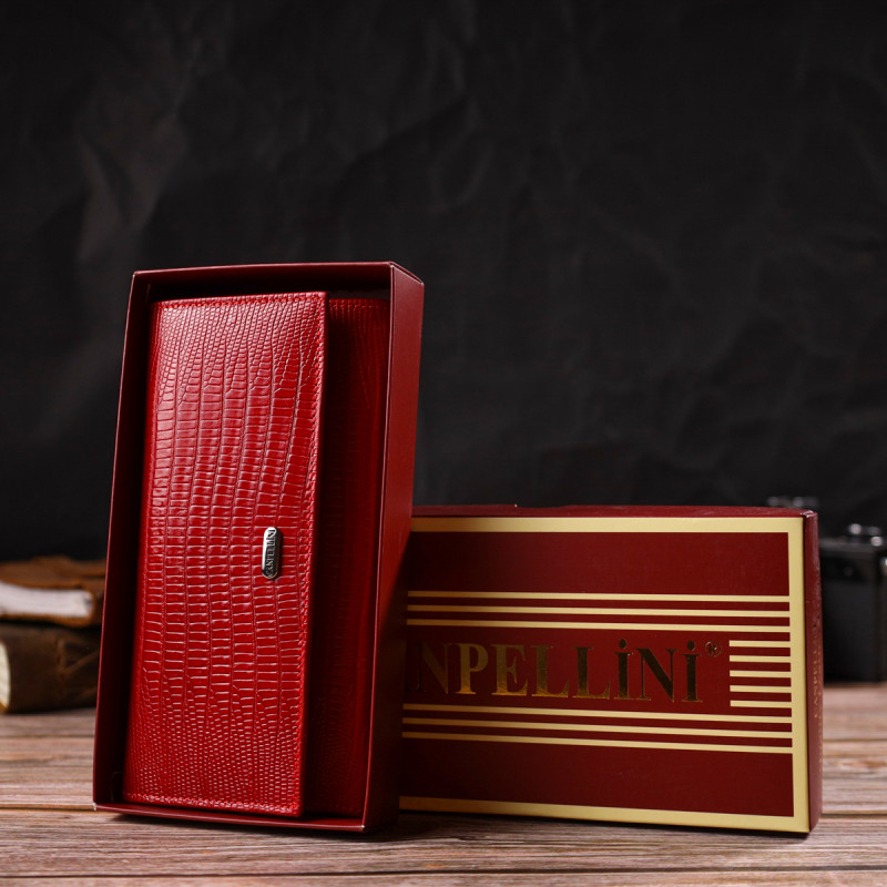 Яскравий гаманець для жінок із натуральної фактурної шкіри CANPELLINI Червоний