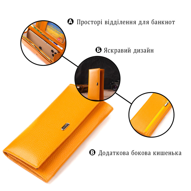 Яркий женский кошелек из натуральной кожи CANPELLINI Желтый