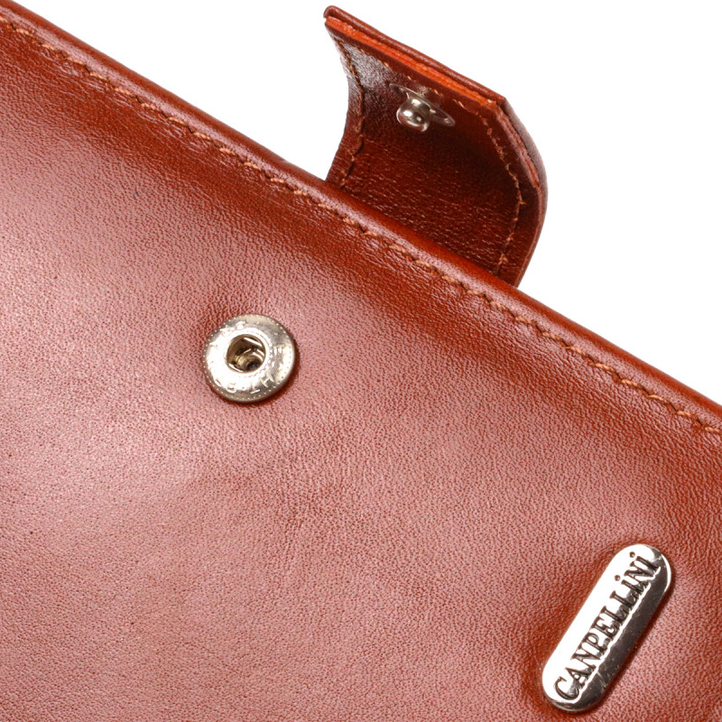 Привлекательный вертикальный мужской бумажник среднего размера из натуральной гладкой кожи CANPELLINI Коричневый