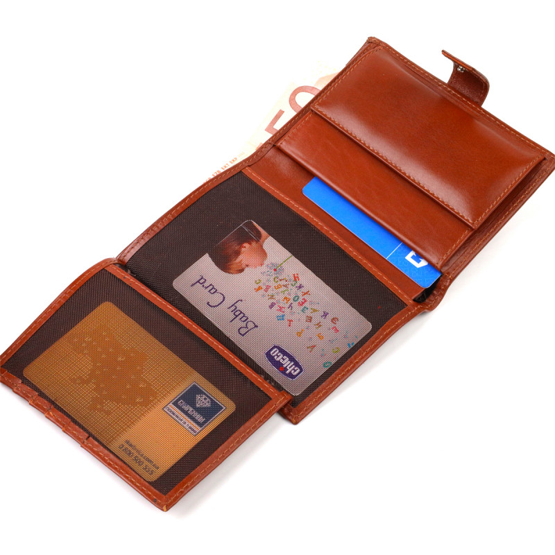 Привлекательный вертикальный мужской бумажник среднего размера из натуральной гладкой кожи CANPELLINI Коричневый