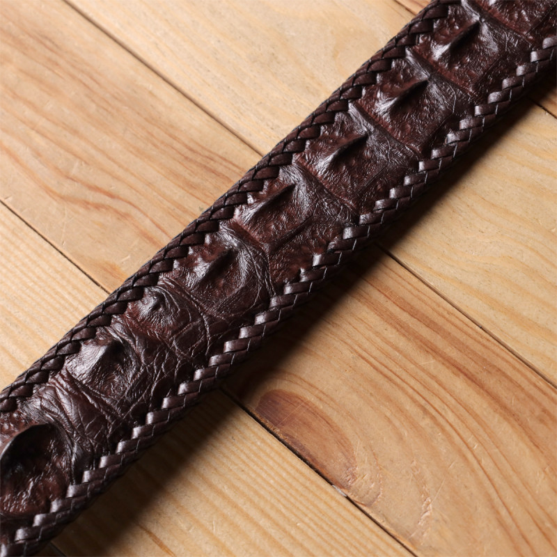 Ремінь-автомат CROCODILE LEATHER з натуральної шкіри крокодила Коричневий