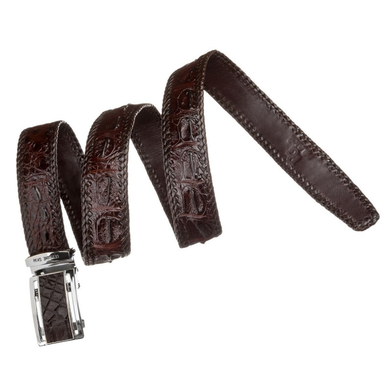 Ремень-автомат CROCODILE LEATHER из натуральной кожи крокодила Коричневый