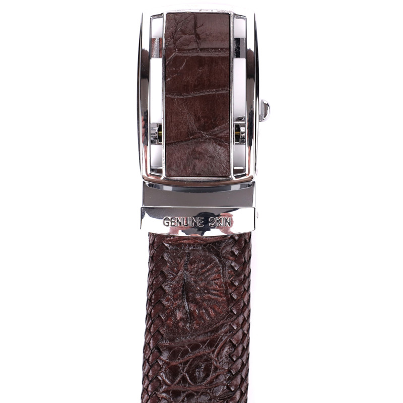 Ремень-автомат CROCODILE LEATHER из натуральной кожи крокодила Коричневый