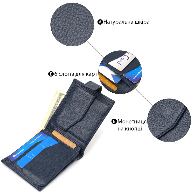 Привлекательный горизонтальный кошелек для мужчин из натуральной кожи флотар CANPELLINI Синий