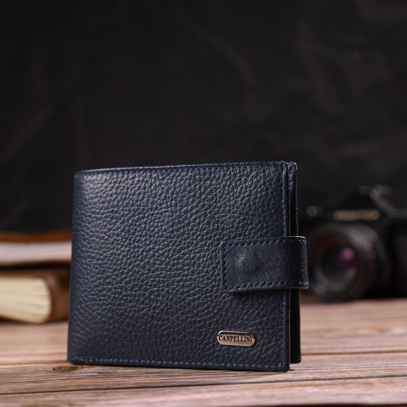 Привлекательный горизонтальный кошелек для мужчин из натуральной кожи флотар CANPELLINI Синий