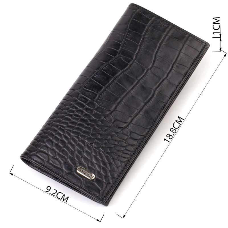 Привлекательный вертикальный мужской бумажник из натуральной кожи с тиснением под крокодила CANPELLINI Черный