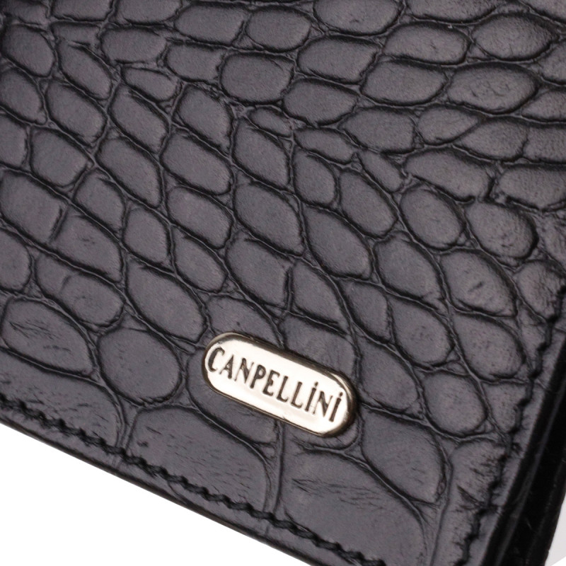 Привлекательный вертикальный мужской бумажник из натуральной кожи с тиснением под крокодила CANPELLINI Черный