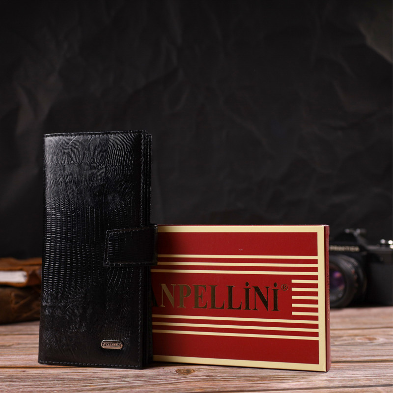 Тонкий кошелек для мужчин из натуральной кожи с тиснением CANPELLINI Черный