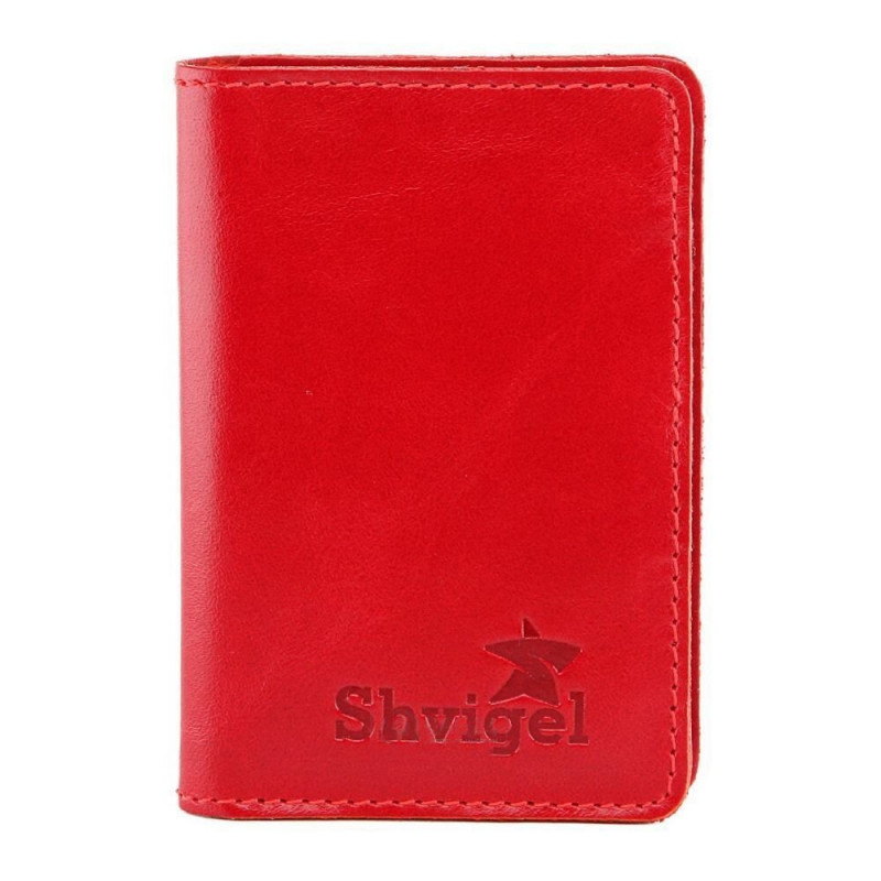 Кожаная яркая визитница Shvigel красная