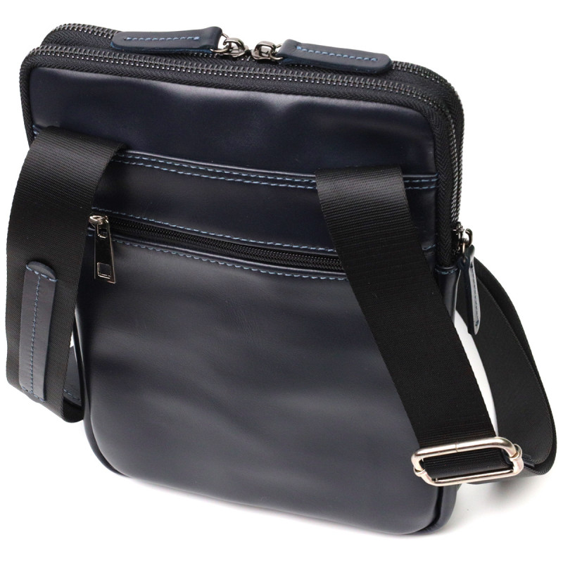Стильна чоловіча сумка через плече із натуральної шкіри SHVIGEL Синя